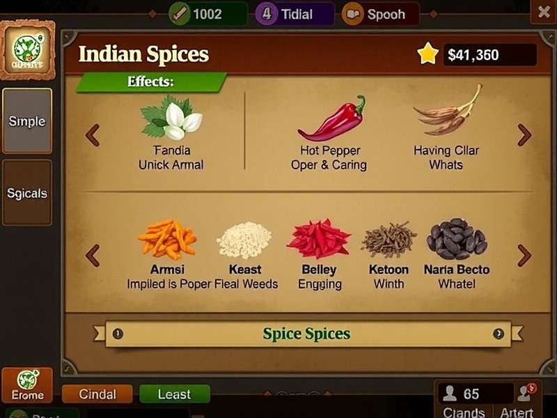 Hot Pepper Quest spice collection showing various Indian spices with their in-game effects