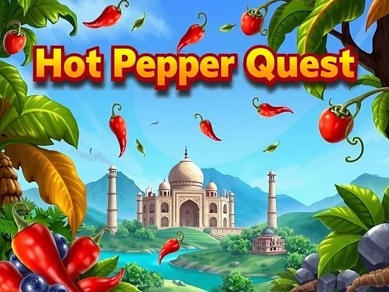 Hot Pepper Quest game cover featuring Indian landscapes, spices, and adventure elements